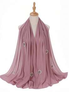 1 pièce Hijab en mousseline de soie musulman luxueux décoré de perles et de strass (couleur des strass aléatoire)