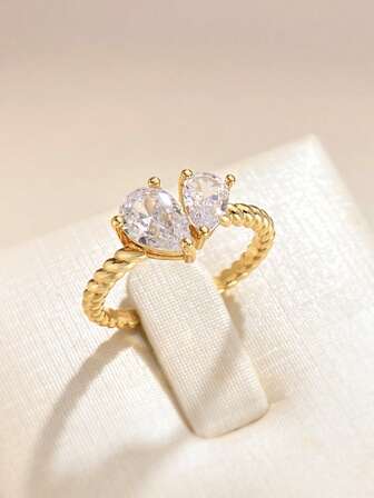 1pc Gorgeous Glamorous 925 Sterling Silver Double Pear Shape Multiple Shapes Zirconia Shining Row Of Diamond Rings For Women Party Prom Wedding Ring Anniversary Girlfriend Birthday Gift Fine Jewelry