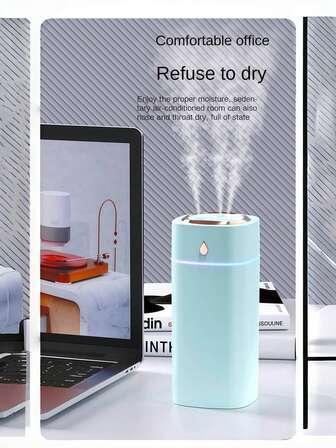 1 pieza Humidificador de niebla ultrasónico de tres boquillas, luz de ambiente de aromaterapia con función de humidificación, alimentación por USB, tanque de agua de gran capacidad de 600 ml, luz nocturna LED de colores, adecuado para todas las habitaciones y salas de juegos, y también muy adecuado para plantas verdes interiores para reponer agua y mantener la humedad.