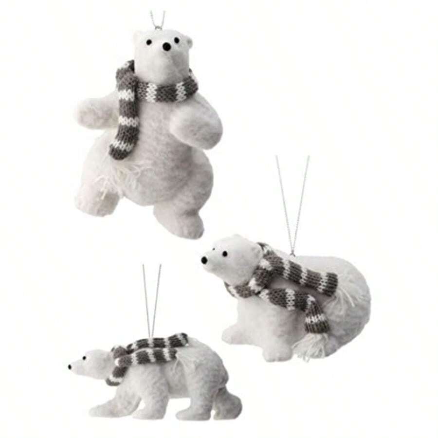 DThe Bridge Collection Winter Polar Bear Ornaments - Set Of 3 - Polar Bears Wearing Scarves Christmas Ornaments - Animal Ornaments - 如圖 - 查看 1