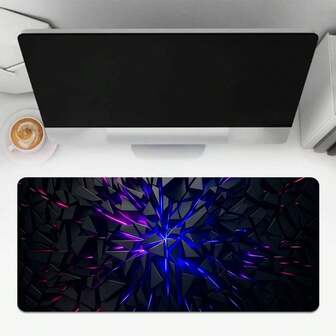 1 pieza Alfombrilla de ratón extendida con diseño geométrico ciberpunk - Patrón fragmentado con tonos neón azules y morados, base de goma antideslizante y superficie suave y precisa - Accesorio de escritorio ideal para gamers, entusiastas del ciberpunk, oficina y uso doméstico - Regalo perfecto para amantes de la estética tecnológica y fans del arte neón