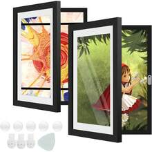 2pcs Marco para Dibujos Niños, Marcos de fotos de galería, Marcos para Cuadros, Gire la tapa Marco de arte magnético para niños Se puede colgar horizontal o verticalmente12.9 * 8.6 * 1.18 in (Negro) - Azul y rosa - Ver 10