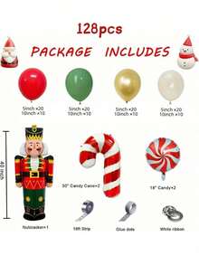 128 件胡桃夹子气球花环圣诞气球拱门套装红色鼠尾草绿色金色白色沙子气球糖果气球胡桃夹子气球圣诞派对装饰用品，适用于圣诞节窗户装饰气球、生日派对主题装饰、房间背景装饰、圣诞主题气球套装 - 彩色 - 查看 2