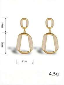 1 Pair Of Elegant Asymmetrical Geometric Square Earrings, Long And Flexible Pearlescent White Glazed Resin Inlaid Square Dangle Earrings, High-End Chic Earrings Suitable Women Everyday Wear - 白色 - 查看 7