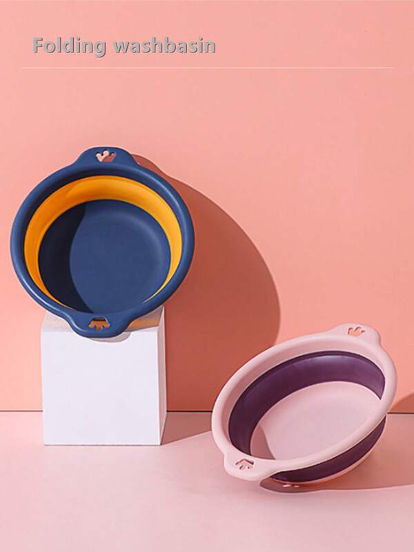 1pc/2pcs Portable Folding Basin, Collapsible Face Basin, Round Foldable Wash Basin For Dorm, Camping, Kitchen, Bathroom, Back To School Washing Essentials