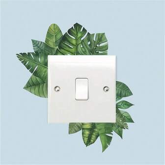 1PC Green Plant Switch Decorative Wall Sticker, Tropical Turtle Shell Leaf, Removable Waterproof Vinyl Sticker, Living Room And Bedroom Power Switch Wall Decoration, Home Decoration, 7x5.7 Inches, Witch Wall Stickers Room Decor Bedroom Decor Kitchen Decor
