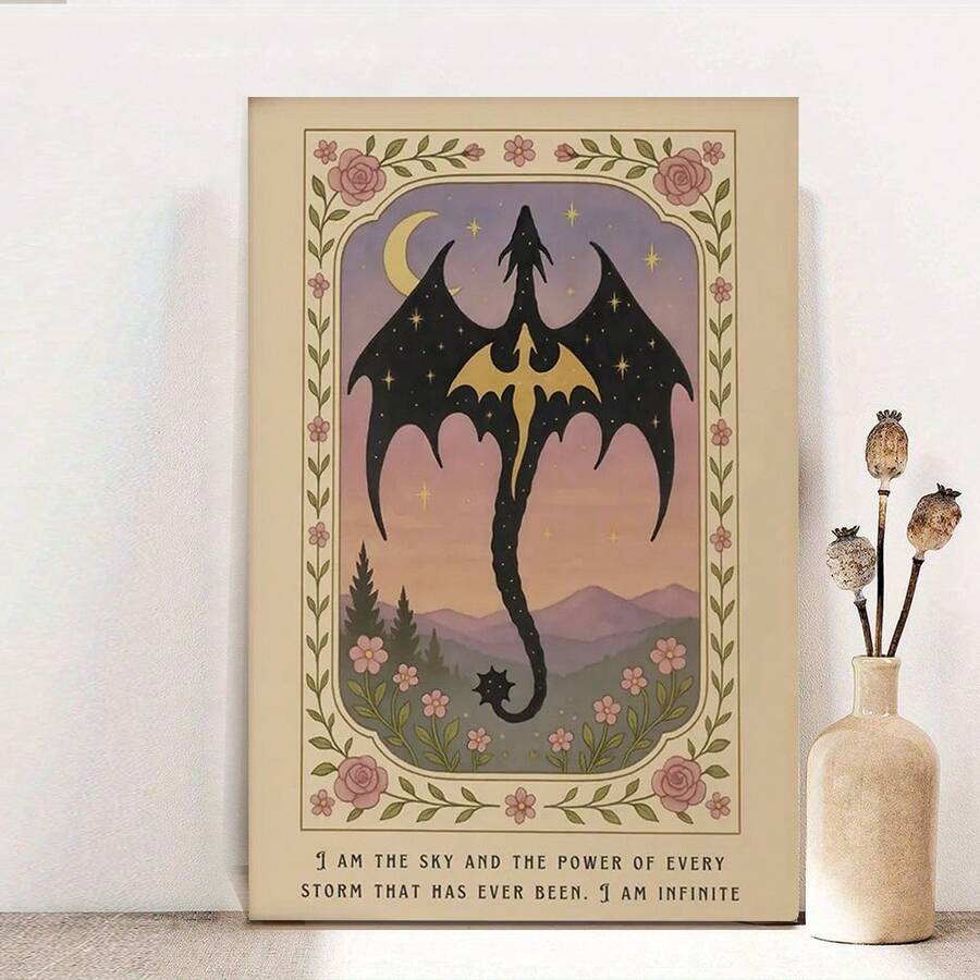 Framed Fourth Wing Print, Dragon Poster, Fantasy Bookish Art, Girly Wall Art, Book Lover, Romantasy Art, I Am The Sky And The Power Of Every Storm - 框架 - 查看 1