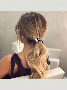 1 st svart elastiskt pannband för kvinnor, elegant pärlhalsband med strass, hårcirkel, hästsvanshuvudbonad enkelt gummiband, intim present, lämplig för bröllop/present/fest/daglig/bal/kontor/examenssäsong/thanksgiving - Multifärgad - Visa 5