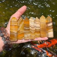 1pc Natural Yellow Calcite Crystal Tower - Elegant Obelisk Point With Golden-Yellow To White Marbling, Polished Smooth Facets For Home Office Decor, Meditation Altar, St. Patrick's Day Easter Mardi Gras Decoration, Spiritual Stone Gift