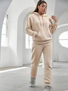 Conjunto de Sudadera con Capucha para Mujer - Ropa Casual y Deportiva, Tejido Cómodo y Transpirable, Diseño Práctico con Bolsillos y Cuerdas Ajustables, Estilo Minimalista y Versátil, Ideal para Varios Escenarios de Uso, Silueta Elegante y Moderna. - Albaricoque 1 - Ver 5