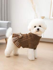 一件狗狗毛衣裙，适合小型犬，高领针织毛衣，柔软针织面料，可爱狗狗连衣裙，适合玩具贵宾犬、约克夏梗、吉娃娃和其他小型犬种，冬季款 - 紅色 - 查看 6