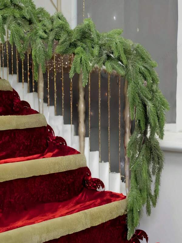 71 Inch Realistic Touch Christmas Wreath - Evergreen Leaves, Pine Branches, Vine, For Tabletop, Mantel, Christmas New Year Decor Gift, Artificial Green Plants And Cedar Wreath For Home Decor And Porch Party, No Feathers, Durable Material, Multi-Purpose Hanging, Suitable For Halloween/St. Nicholas Day/Christmas