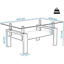 Glass Coffee Table For Living Room, Modern Coffee Table With Transparent Tempered Glass Top And White Metal Legs, Rectangle Tea Table For Home - White - View 2