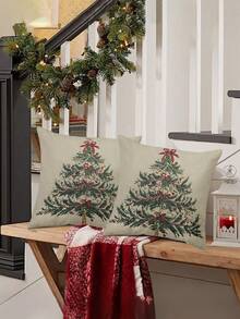 1/2 szt. Świąteczna, najlepiej sprzedająca się dekoracja do domu, Święty Mikołaj, cyfry świąteczne, renifer, bałwan, płatek śniegu, wesołych świąt, ozdoby świąteczne, prezenty świąteczne, wykonane z hipoalergicznego włókna poliestrowego, ukryty zamek błyskawiczny, bez wypełnienia, nadaje się do dekoracji domu, wystroju salonu, poszewka na poduszkę, poszewka na poduszkę, dekoracyjna poduszka na sofę, dekoracyjna poduszka na sofę, wystrój domu, poszewka na poduszkę, miękka podkładka - Zielony - Zobacz 2