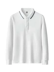 Men's Long Sleeve Polo Shirt, Casual Lightweight Business Solid Color Simple Campus Style Long Sleeve T-Shirt, Autumn/Winter