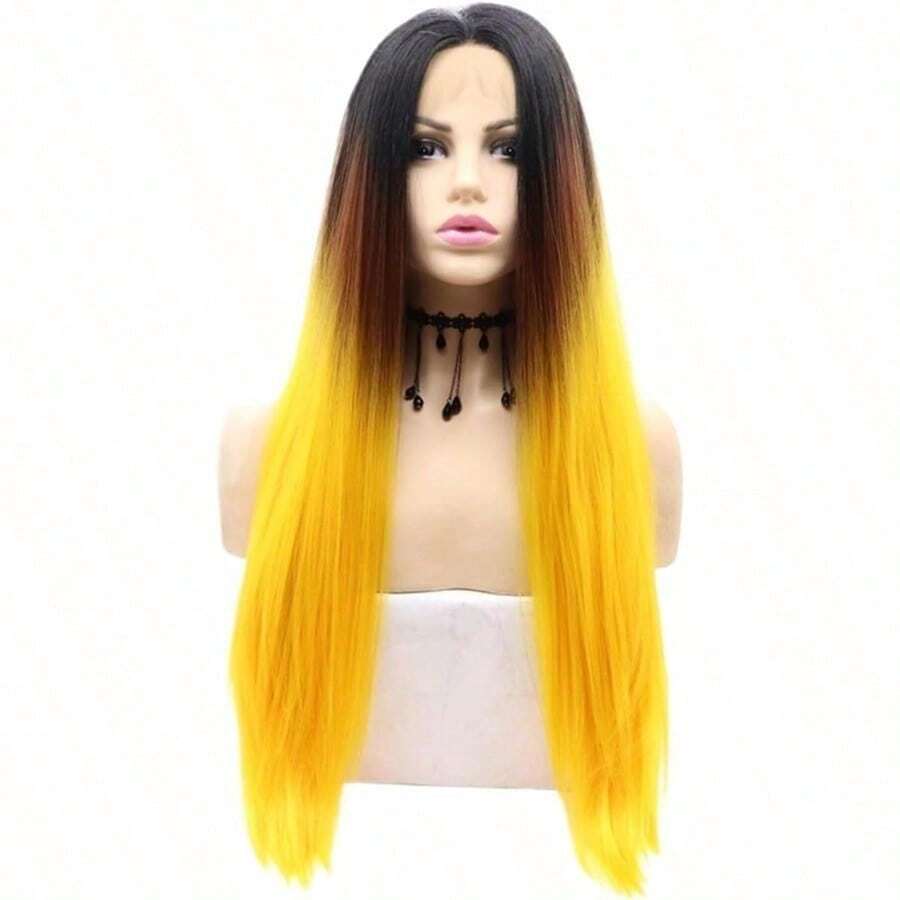 Front Lace Synthetic Hightemperature Silk Head Cover Yellow Gradient Color - Amarillo - Ver 1