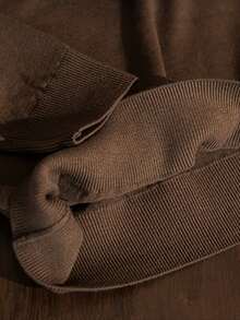 Men's Crew Neck Long Sleeve Sweater, Versatile Everyday Wear Knitted Top - Brown - View 5