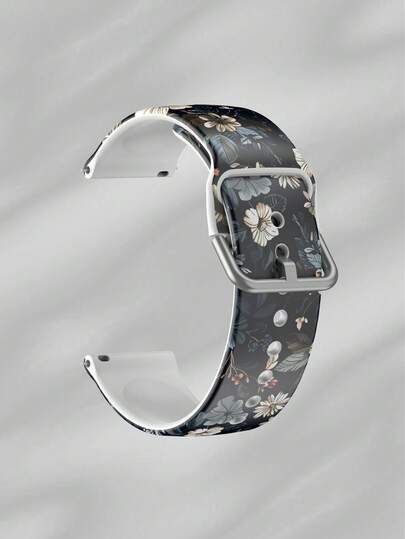 Cute Black Floral 20/22mm Universal Watch Band Compatible With Samsung, Huami, Garmin, Honor Smartwatches - Silicone Surface Band Pattern Compatible With GT2/Gt3, Watch 3/Galaxy