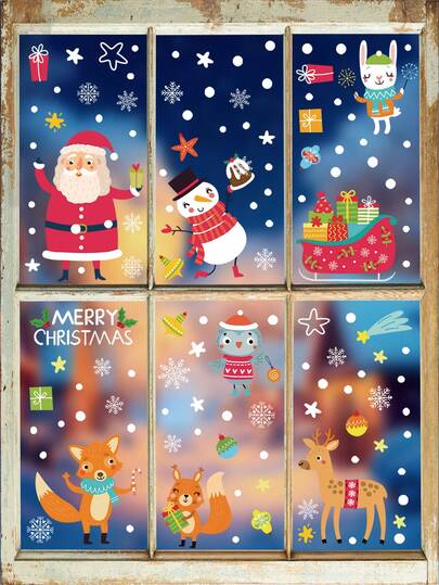 1 件超大圣诞窗贴、圣诞铃铛和雪花贴花、冬季氛围玻璃/墙壁装饰，适用于圣诞节、酒吧、咖啡馆、娱乐场所