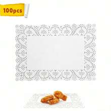 100pcs White Lace Paper Doilies - Rectangular Paper Mats - Disposable Grease-Proof Placemats - Suitable For Dining Table, Wedding, Birthday, Cake, Dessert, Food, Cutlery Decoration - White - View 14