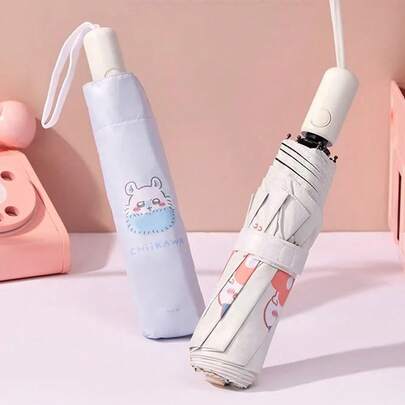 Chiikawa Series Auatic Umbrella Women's Sunade UV Protection Cartoon Cute Sun Rain Dual Use Portable Foldable Sun Protection Umbrella