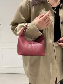 复古新月包女2025秋冬新款时尚手提包多功能托特包翻盖包通勤包复古饺子包牛角包绗缝时尚百搭法式腋下包 - 酒紅色 - 查看 6