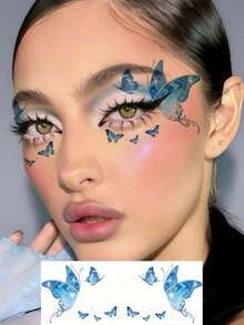 2026 Christmas New Arrivals 6 Sheets Colorful Butterfly Tattoos Waterproof Temporary Eye Cute Glitter Tattoos Stickers For Festival Valentine's Day Halloween Party Prom Date Makeup Accessories Christmas Gift - 彩色 - 查看 4