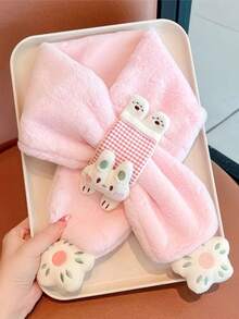 1条女孩可爱毛绒兔子卡通围巾 - 加厚保暖动物围巾，柔软蓬松的颈部保暖套，适合秋冬季户外活动，儿童上学围巾，朋友礼物