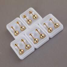 1 Pair Of Men's 316L Titanium Steel Gold Shiny Round Ball Earrings, Ultra Shiny Hypoallergenic Threaded Ear Clips - 金色 - 查看 3