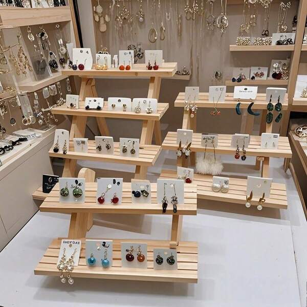 1pc Elegant Wooden Tiered Jewelry Display Stand, Versatile Perfume & Accessory Display Rack, Ideal Kindergarten Arts & Crafts Storage Shelf, Chic Jewelry Display Prop For Home Decor, Stylish Desktop Organizer For Effortless Organization And Eye-Catching Presentation, Perfect For Holiday Gifting And Seasonal Decor, Enhance Your Space With Functional Artistry And Aesthetics