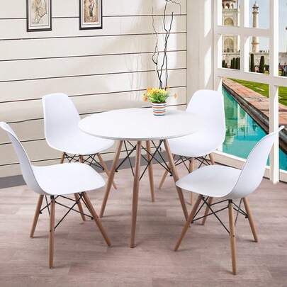 Mesa de comedor redonda - Mesa de comedor blanca/negra - Mesa de comedor - Metal y madera D70 cm - Mesa de cocina redonda para 2-4 personas, mesa con patas de madera antideslizantes - Diseño moderno