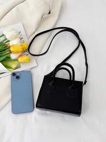 حقيبة يد نسائية أنيقة بلون أحادي منسوجة بطراز كاجوال كوليج أنيق