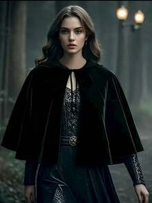 一件天鹅绒短款连帽斗篷，适用于圣诞嘉年华派对表演，60厘米（23.62英寸），可定制，适合角色扮演、舞蹈和圣诞节服装道具。 - 彩色 - 查看 9