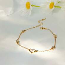 1pc Romantic Metal Rhinestone & Shell Heart Bracelet, Gift For Women/Best Friends