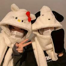 Sanrio Saneio ha autorizado el conjunto de 3 piezas de Guantes KT, Gorro y Bufanda Hello Kitty, que incluye un gorro esponjoso, un cuello cálido de invierno y guantes cálidos de invierno, un conjunto de bufanda de invierno de 3 en 1 para mujer. Artículo cálido y lindo con un gorro conectado. Regalo perfecto de Halloween para amigos y mejores amigas, regalo de Navidad, Año Nuevo y cumpleaños.