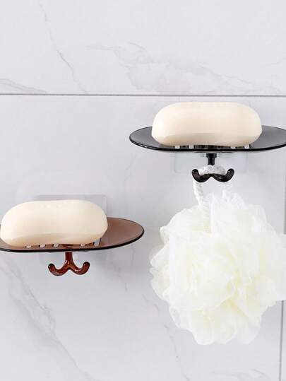 1pc Wall Mounted Soap Dish Home Bathroom Decor Fall Decor Back , No-Drill Crystal Clear Wall-Mounted Soap Dish ,Bathroom Adhesive Soap Holder With Drainage, Easy-Clean Plastic Soap Tray For Home Bathroom Organization, Fall Decor ,Back To School Essential