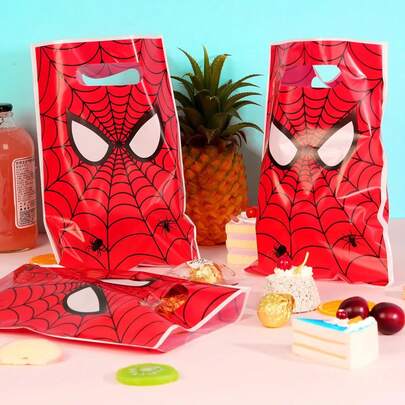 Marvel 10pcs/Set Red Spiderman Birthday Party Gift Bags Spider Theme Plastic Candy Bag Boy Loot Bag For Kids Birthday Party Favors Supplies Decor