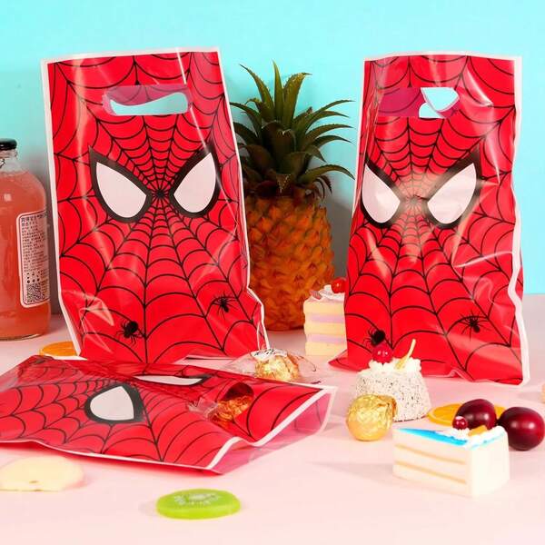 Marvel 10pcs/Set Red Spiderman Birthday Party Gift Bags Spider Theme Plastic Candy Bag Boy Loot Bag For Kids Birthday Party Favors Supplies Decor