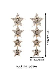 1 Pair Women Rhinestones 2026 Star Long Earring,Fashion Xmas Star Earring Studs For New Year/Christmas Party