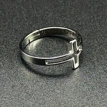 Anillo de cruz lateral Recordatorio de fe religiosa sobre el miedo Orar a Dios Jesús | Anillo de cruz religiosa de acero inoxidable ajustable | Incluye caja de joyería 2025 - Plateado - Ver 4