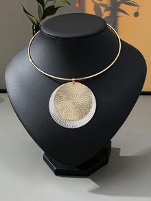 时尚百搭简约圆形女士吊坠耳环 - 黑色 - 查看 3