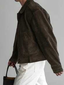 Maillard Vintage Brown Lightweight Utility Jacket For Men, Casual Suede-Like Bomber Jacket For Spring, Autumn & Winter - Mocha Brown - View 4