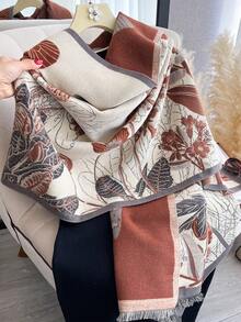 1pc Elegant Floral & Plant Pattern Jacquard Faux Cashmere Warm Scarf/Wrap, Versatile For Women, Suitable For Autumn/Winter, Daily Matching And Decoration - Multicolor - View 2