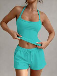 XLLAIS Women Minimalist Solid Color Cross Backless Stretchy Sporty Fitness Camisole