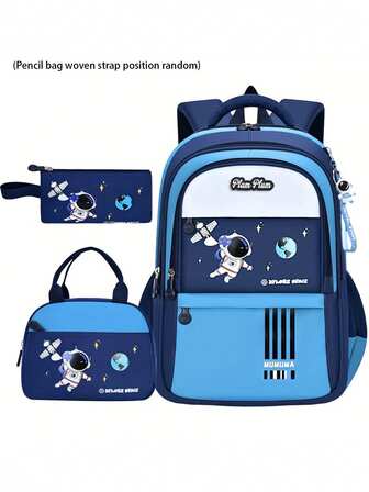 1 Set Space Print Backpack Set, Large Capacity With Multiple Compartments, Adjustable Comfortable Shoulder Straps, Dual-Zipper Closure, Side Pockets For Water Bottle And Umbrella, Suitable For Multiple Occasions, Back To School Gift