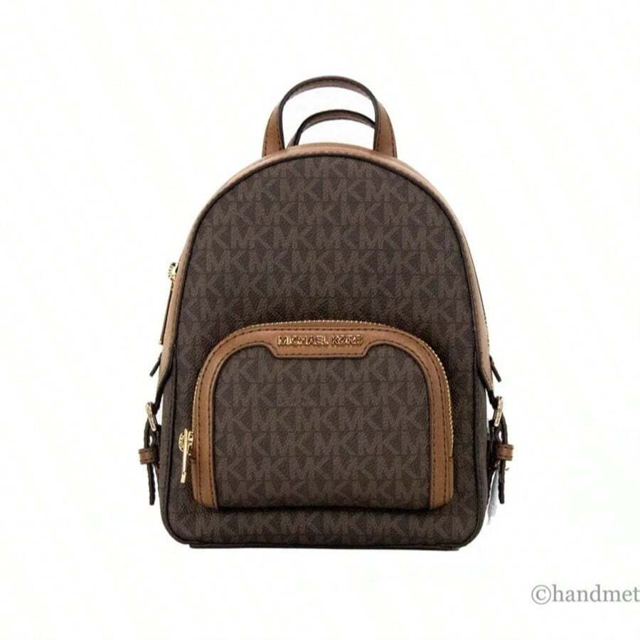 Michael Kors Jaycee Mini XS Brown Signature PVC Zip Pocket Shoulder Backpack Bag - 棕色 - 查看 1