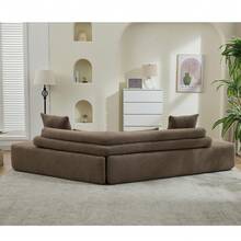 JULONGC 128"Minimalist Cloud Sectional Couch ,Modern Couches ,4-Seater ,No Assembly,Two Modular Sofa,Boucle Teddy Fabric, Upholstered , Anti-Wrinkle Fabric - 棕色 - 查看 5