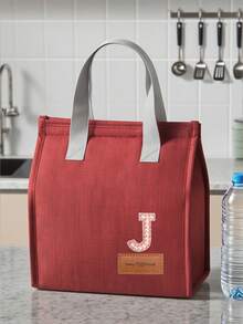 1pc Pearl Letter Pattern Canvas Tote Bag, Simple English Letter Solid Color DIY Handheld Insulated Lunch Bag, Lunch Box Bag, Thermal Lunch Bag, Large Capacity Insulated Lunch Tote Bag For Students, Office Workers, Waterproof, Oil-Proof - Multicolor - View 146