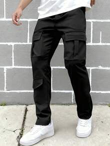 男童及青少年黑色休闲工装裤，时尚多口袋长裤，适合春夏穿着 - 黑色 - 查看 2