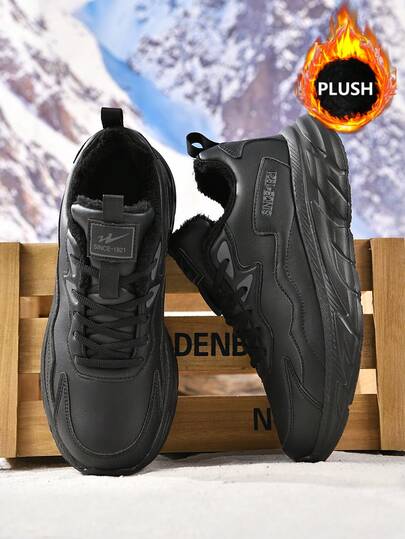 Men's Winter New Plush Outdoor Plus Size Leather Sports Shoes, Lightweight, Comfortable, Warm, Casual Shoes, Suitable For Outdoor And Commuting In Winter, Size 39-48